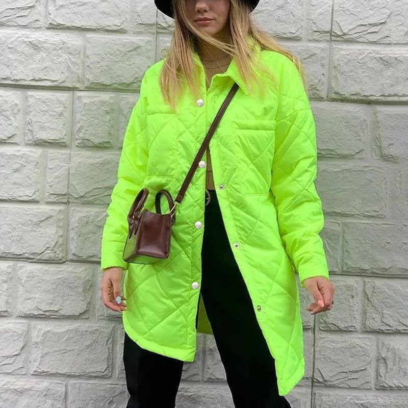 Women's Oversized Collared Quilted Mid Puffer Jacket
