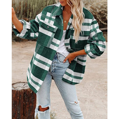 Women's Oversized Plaid Wool Blend Shacket Jacket