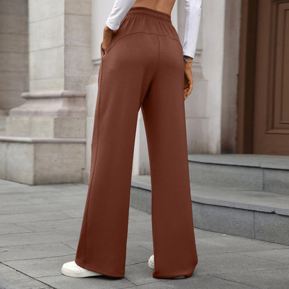 Womens Wide Leg Pants Elastic Waist Drawstring Pockets