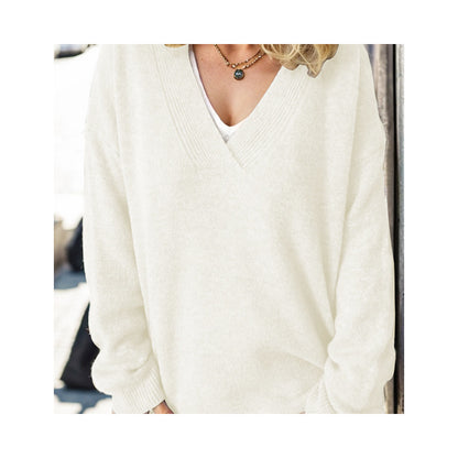 Women's V-Neck Long Sleeve Knit Pullover Sweater