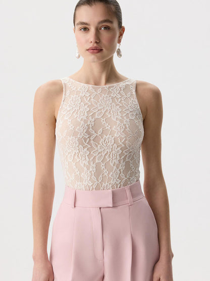 Floral Lace Sleeveless Bodysuit Sexy Mesh Tank Top