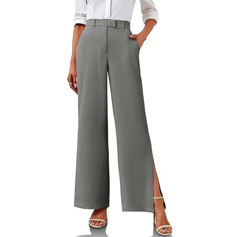 Women's High-Waisted Split Wide-Leg Pants – Elegant Business Trousers