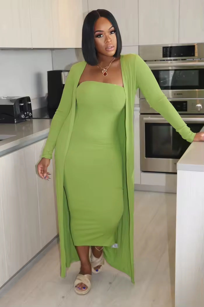 Women's 2 Piece Bodycon Dress Long Cardigan Set