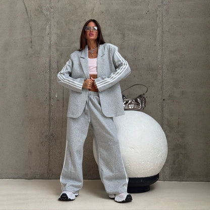 Women's Oversized Track Jacket Wide Leg Pants Matching Set