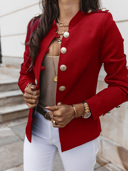 Women's Fitted Cropped Blazer Gold Button Long Sleeve