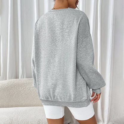 Fleece Top Autumn and Winter Loose Casual Crew Neck Pullover Thickened Sweater