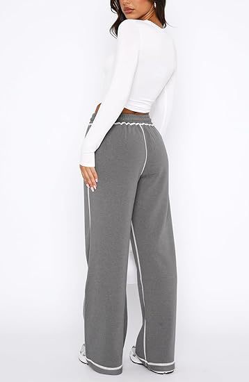 High Waist Wide Leg Jogger Pants with Contrast Stitching