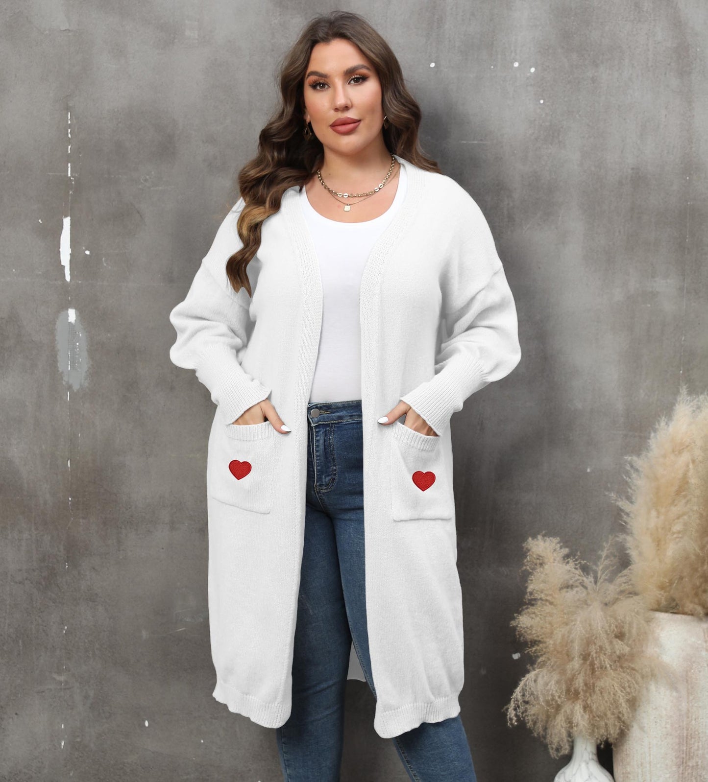 Women's Loose Medium and Long Double Pocket Lantern Sleeve Sweater Cardigan Jacket