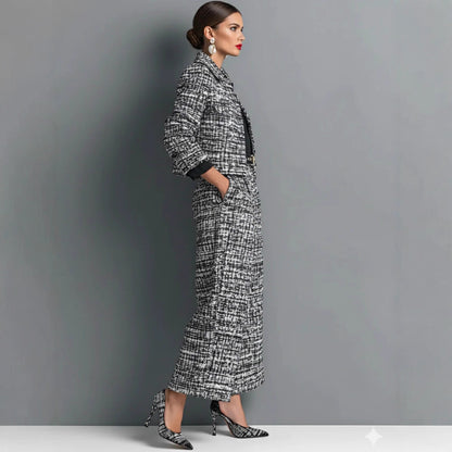 Women's Cropped Tweed Blazer Wide Leg Pants Set