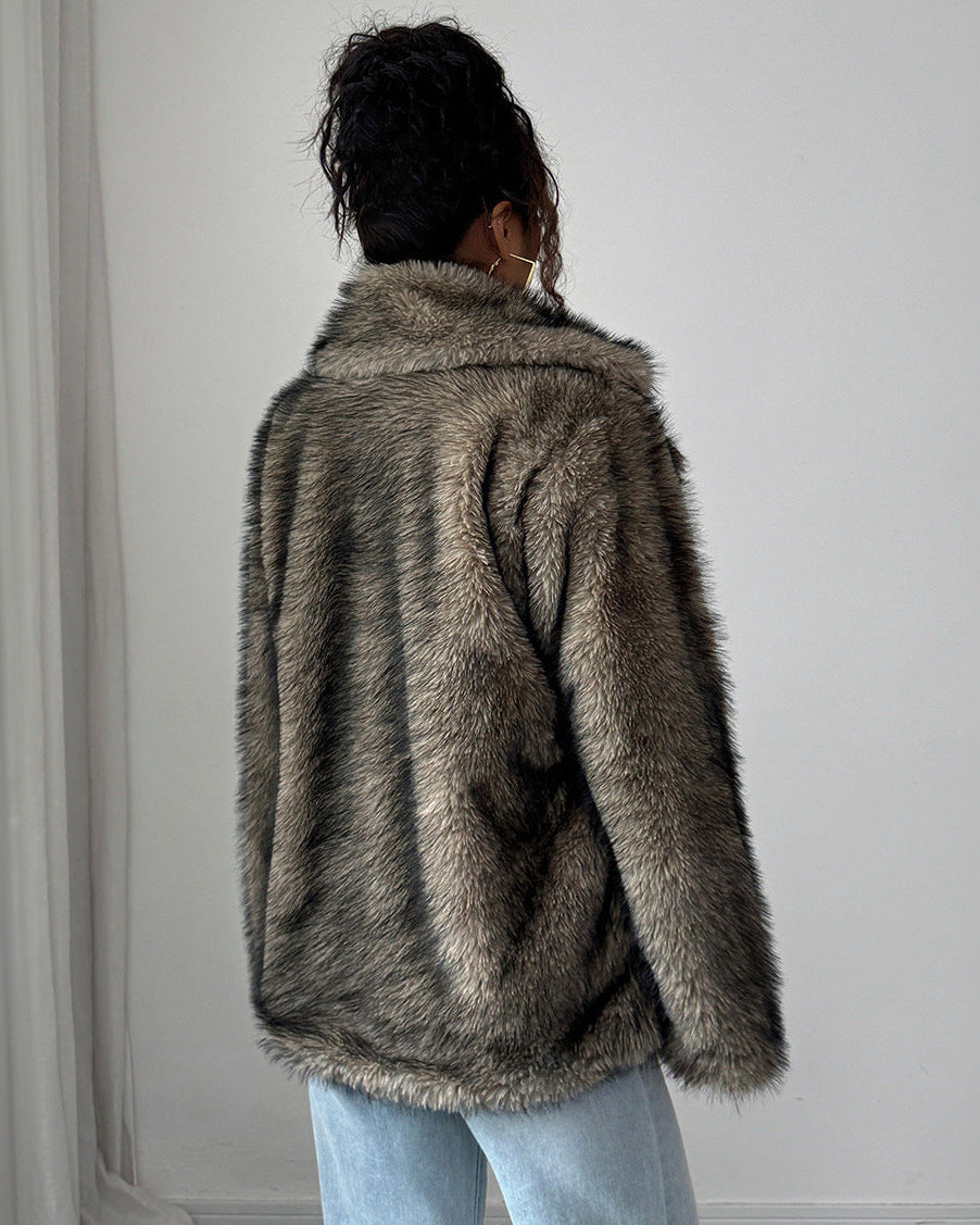 Luxury Faux Fur Long Sleeve Plush Coat for Women Winter