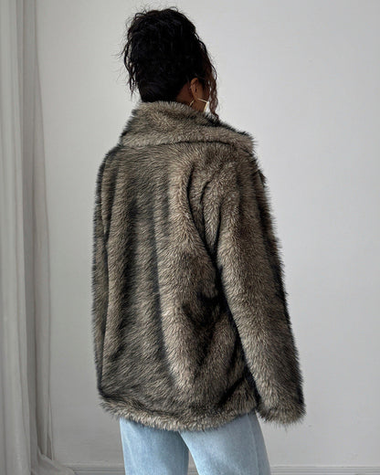 Luxury Faux Fur Long Sleeve Plush Coat for Women Winter