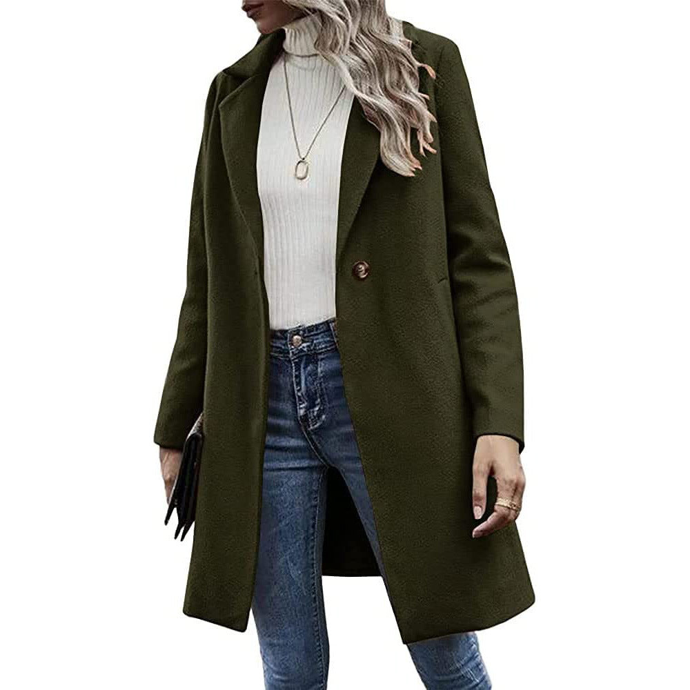 Women's Oversized Wool Blend Coat Lapel Button Pocket