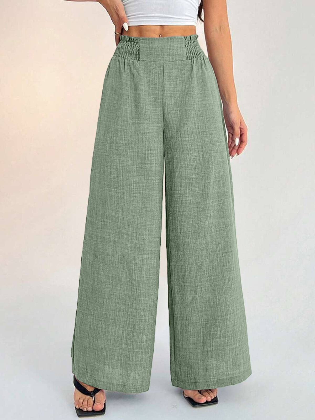Women's Smocked High Waist Wide Leg Casual Pants