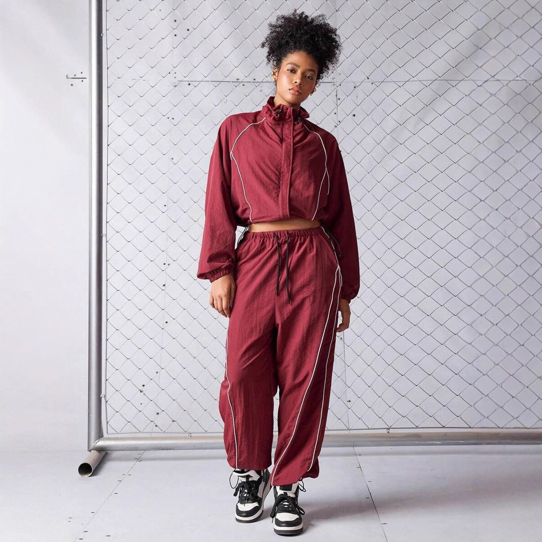 Women's Contrast Drawstring Track Pants Set