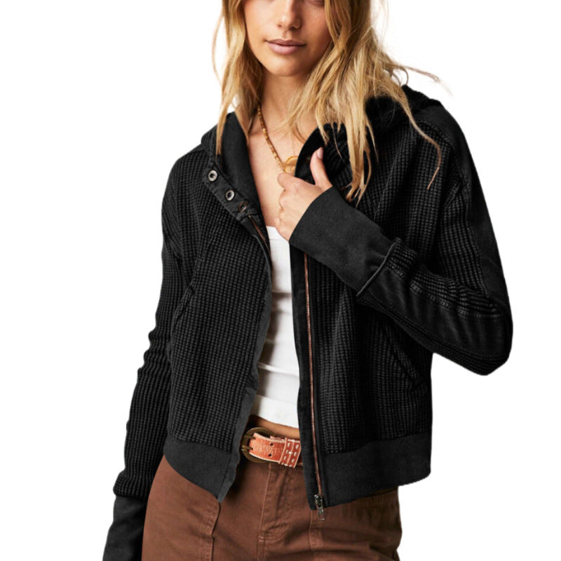 Women's Oversized Waffle Knit Zip Up Hoodie