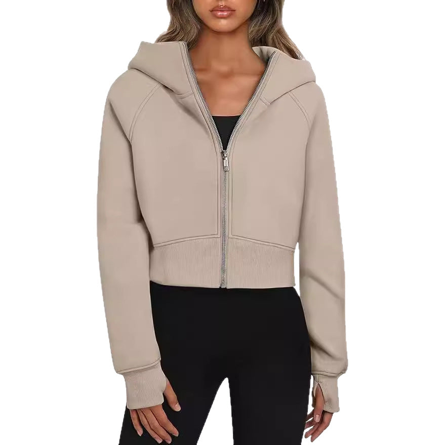 Women's Cropped Zip Up Hoodie Fleece Long Sleeve Jacket