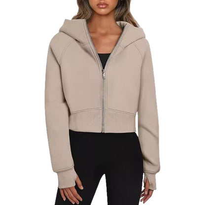 Women's Cropped Zip Up Hoodie Fleece Long Sleeve Jacket
