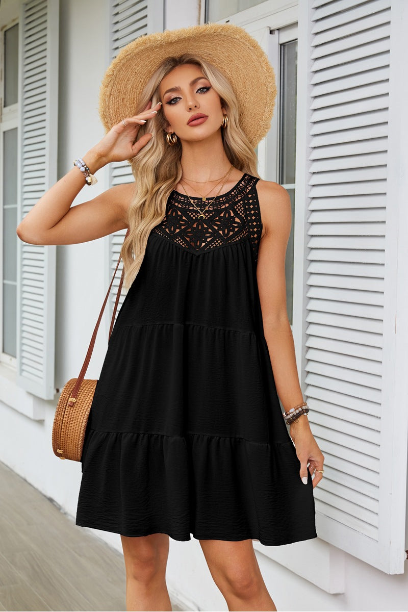 Lace Crochet Sleeveless A Line Mini Dress Casual Summer