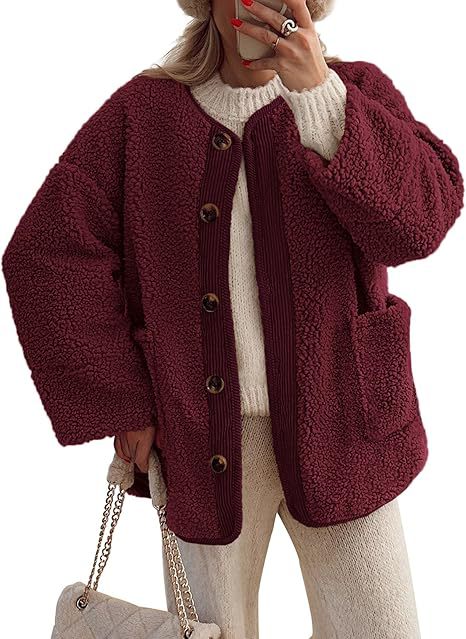 Women's Oversized Sherpa Button-Up Fleece Jacket