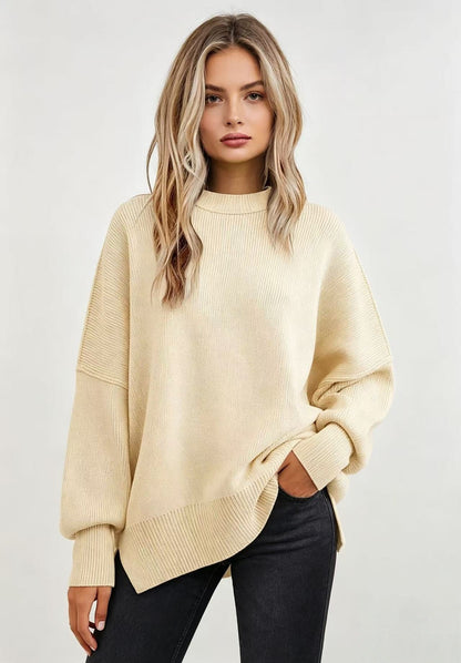 Women's Oversized Batwing Sweater Side Slit Pullover