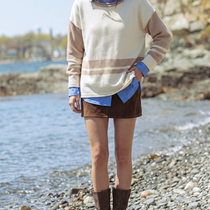 Women's Oversized Color Block Striped Crewneck Sweater