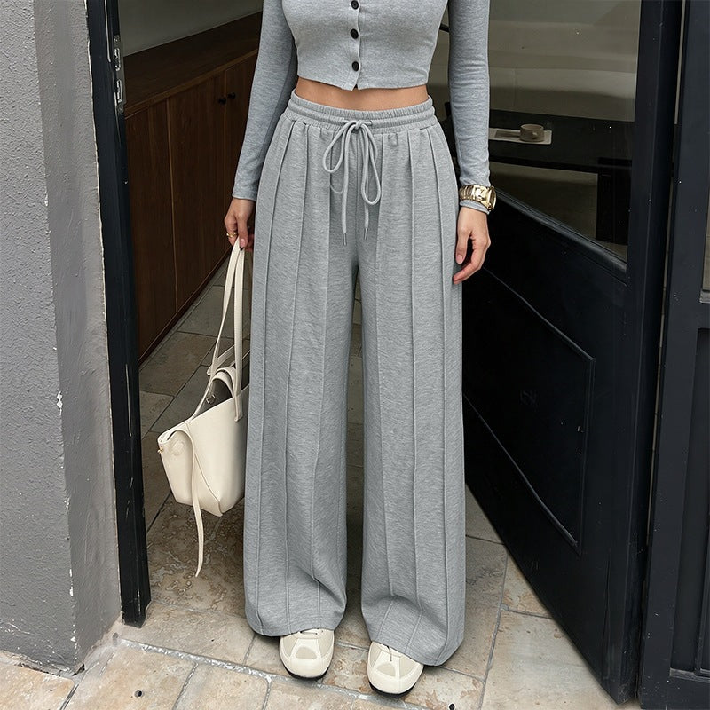 Drawstring Wide Leg Sweatpants with Pintuck Detail