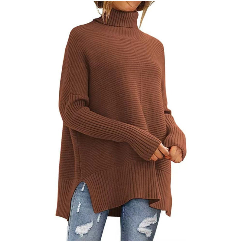 Women's Oversized Ribbed Batwing Sleeve Turtleneck Sweater