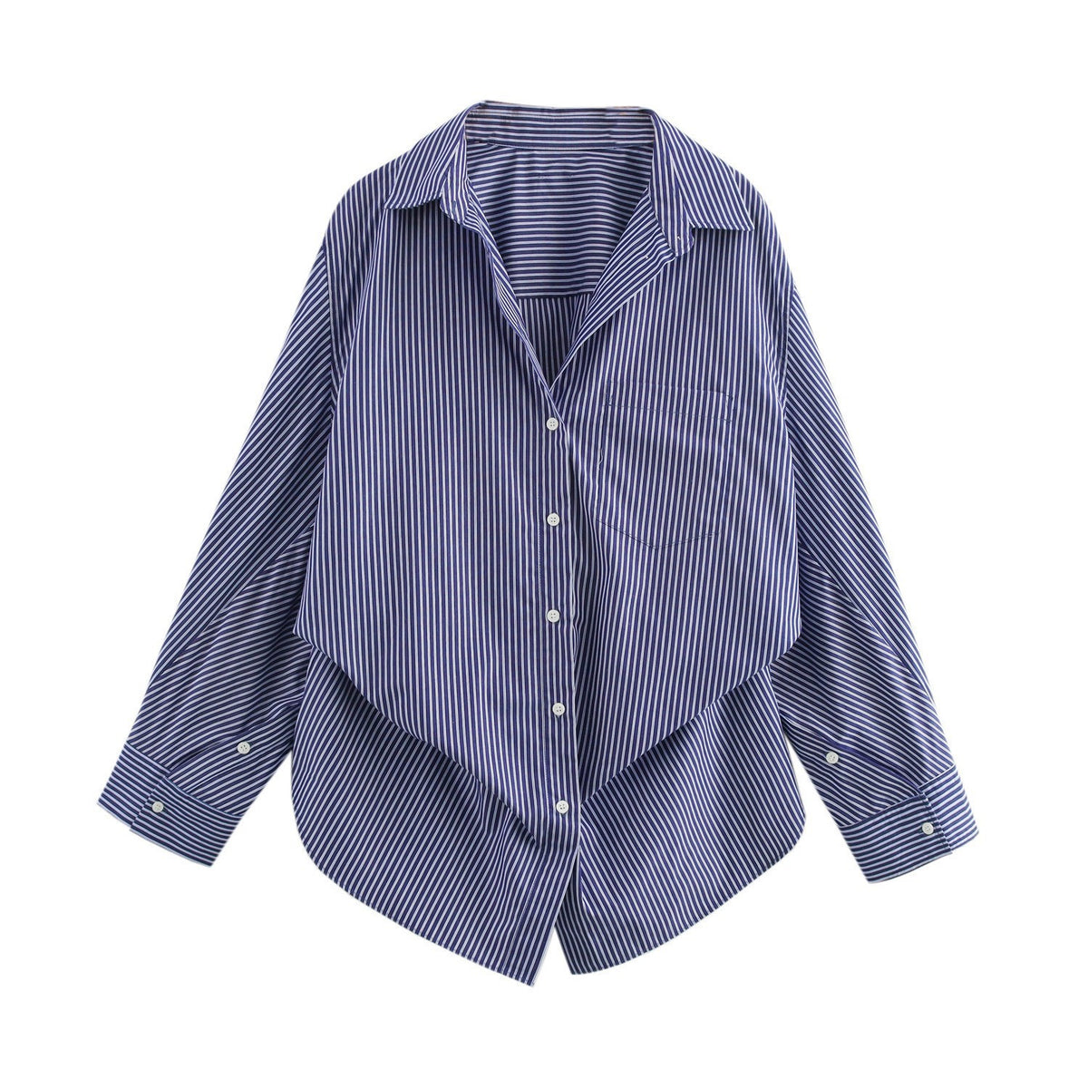 Oversized Striped Collared Shirt Long Sleeve Pocket