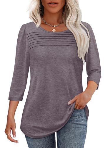 Women's Long Sleeve Crew Neck Pleated Casual Top