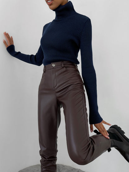 Women's Ribbed Turtleneck Knit Sweater Top