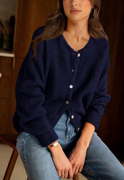 Womens Oversized Button Front Cardigan Knit Sweater