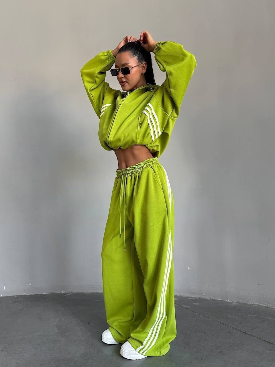 Women's Oversized Side Stripe Zip Hoodie Tracksuit Set