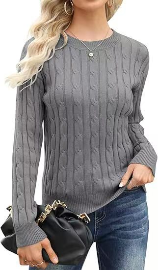 Women's Cozy Cable Knit Crew Neck Pullover Sweater