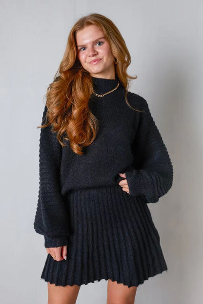 Women's Ribbed Knit Sweater Skirt 2 Piece Set