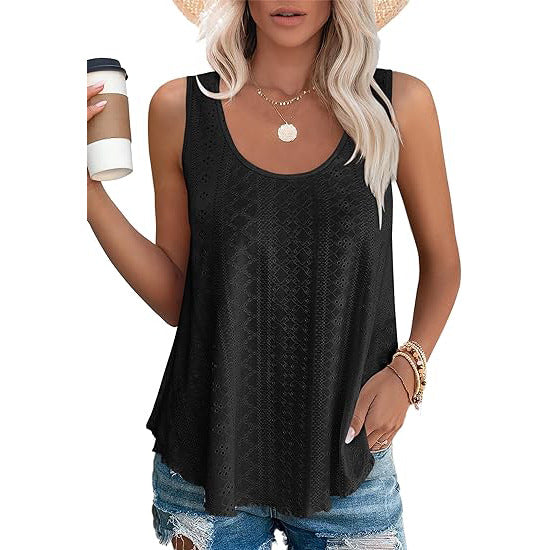 Eyelet Knit Tank Top Sleeveless Loose Fit Summer Top