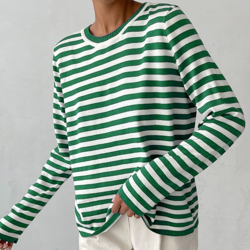 Women's Classic Striped Crewneck Pullover Sweater