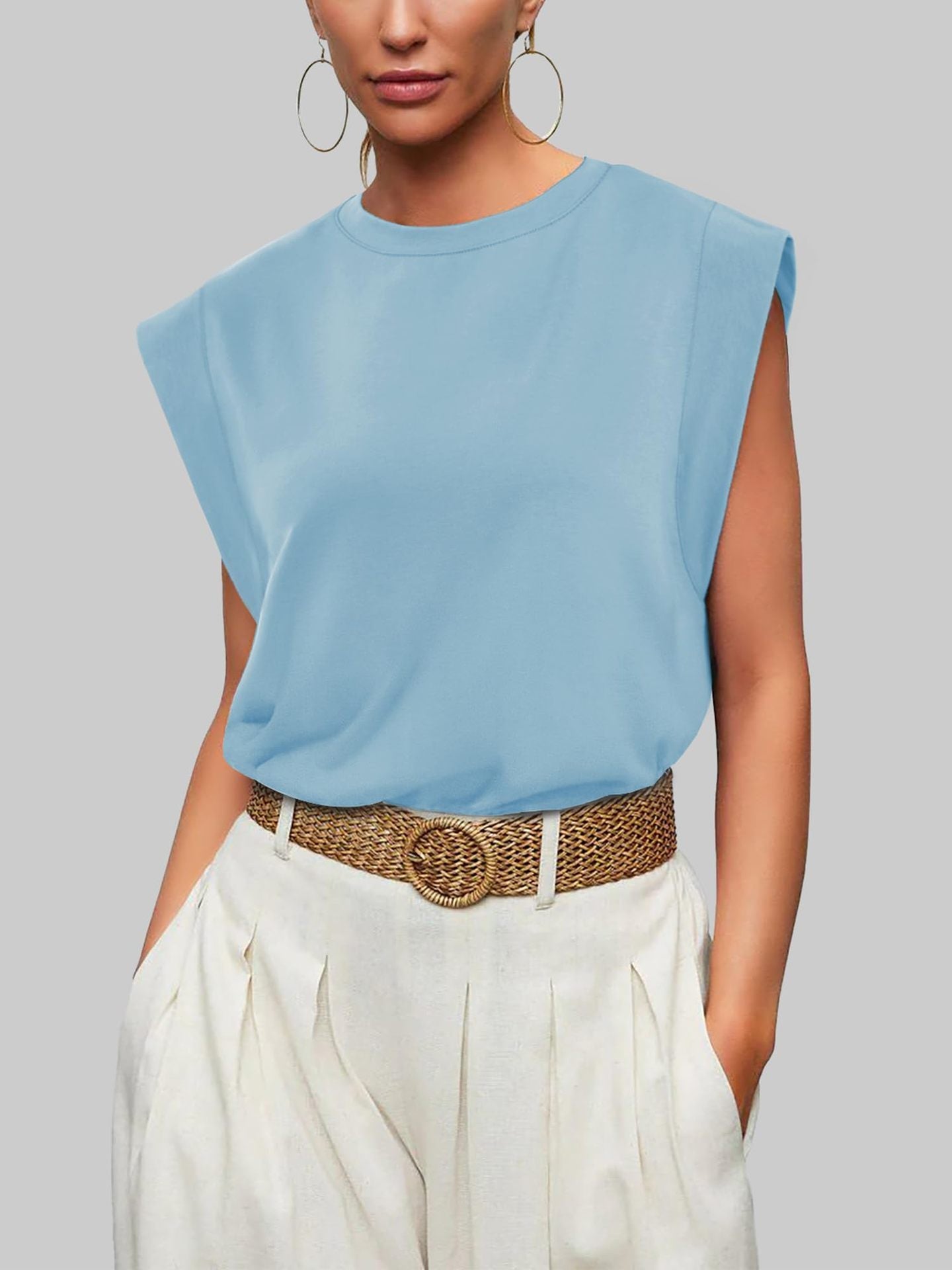 Casual Sleeveless Crew Neck Loose Tank Top