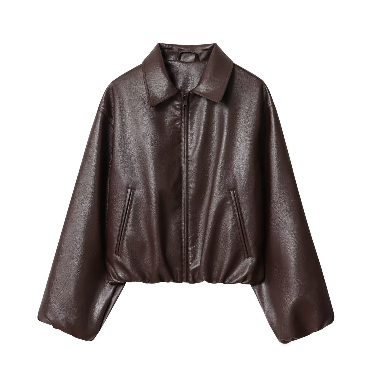 Women's Faux Leather Collared Zip-Up Bomber Jacket