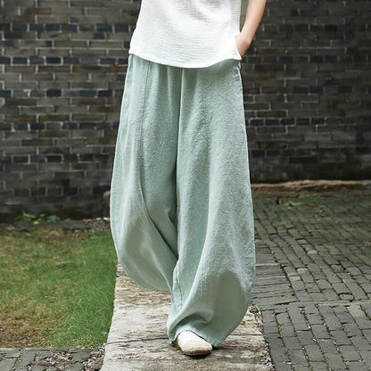 Women's Cotton Linen Harem Pants Plus Size High Waist
