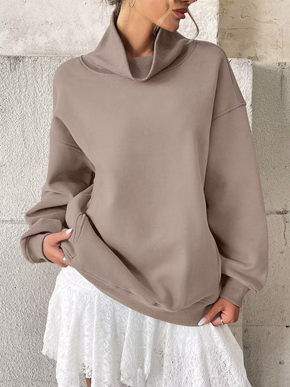 Fleece Mock Neck Oversized Sweatshirt Casual Pullover