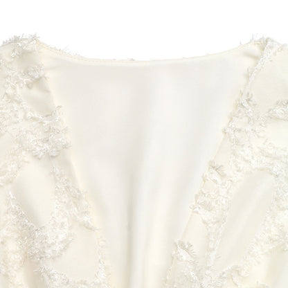 Textured Jacquard V Neck Mini Dress Puff Sleeve Sundress