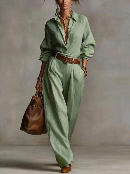 Women's Casual Blouse & Wide Leg Pants Two Piece Set