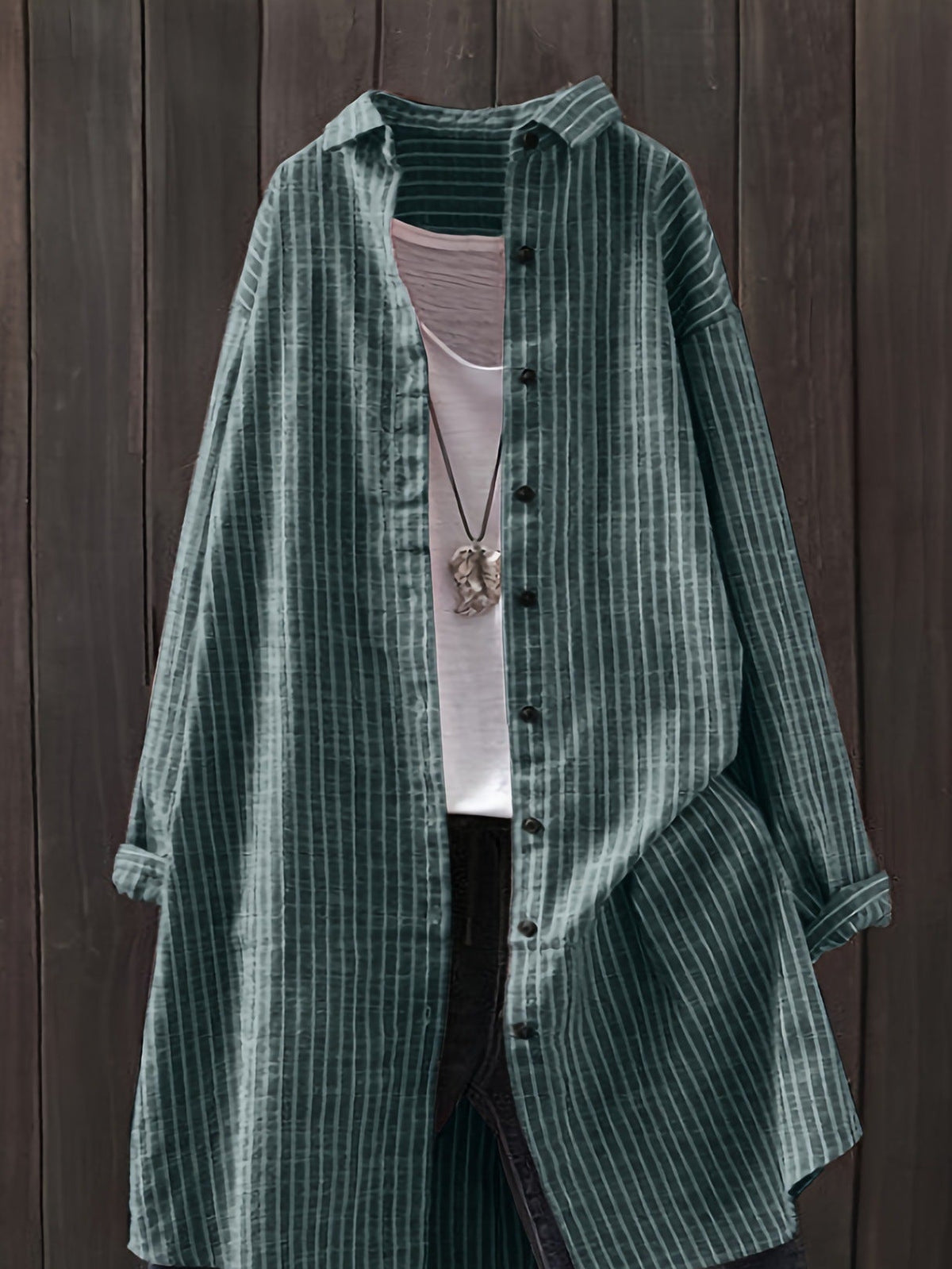 Women's Oversized Striped Cotton Linen Long Sleeve Shirt