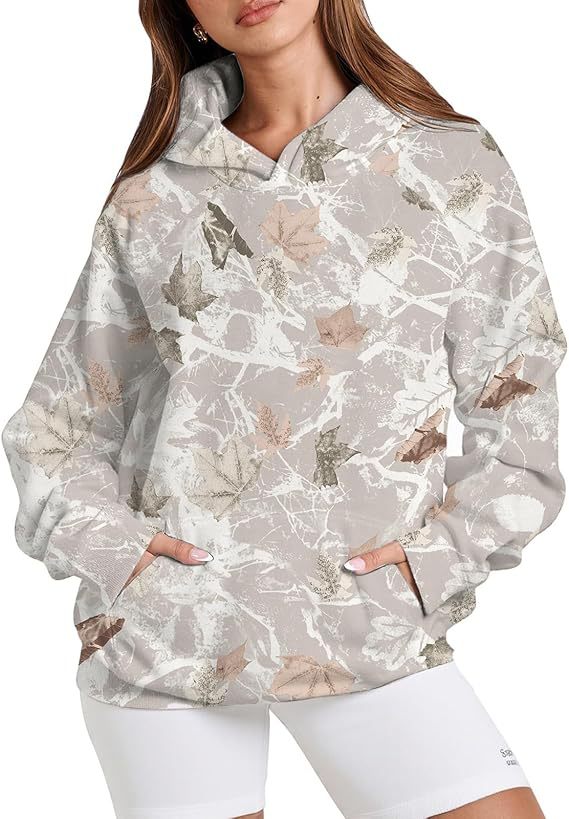 Women's Oversized Nature Print Hoodie Pullover