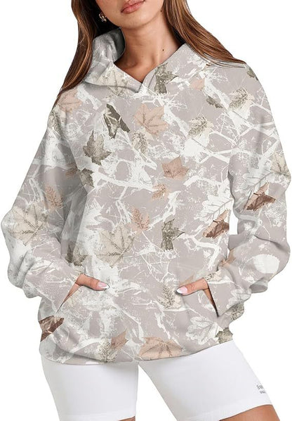 Women's Oversized Nature Print Hoodie Pullover