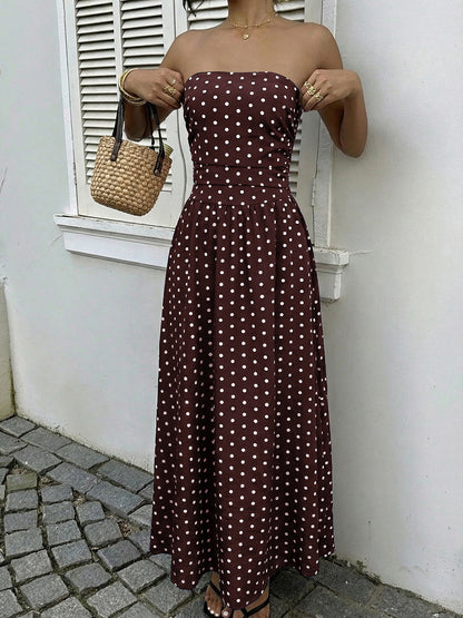 Strapless Polka Dot Maxi Dress Elegant Summer Dress