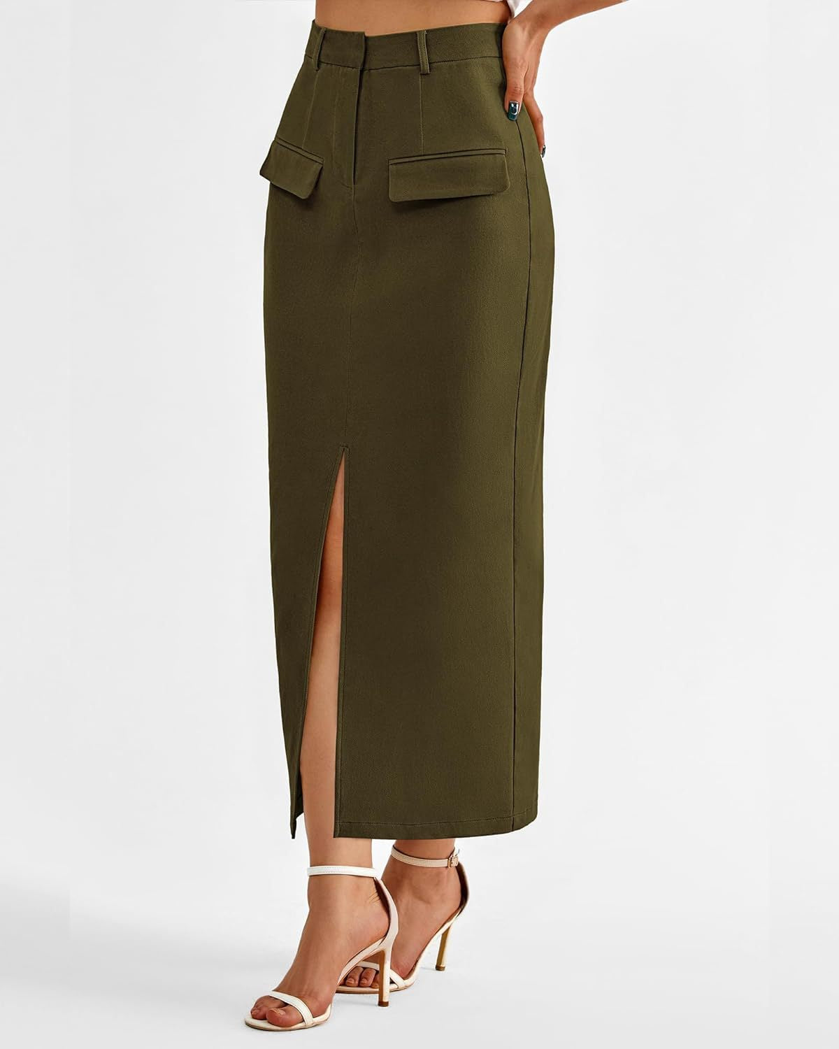 Elegant High Waist Midi Skirt with Front Slit