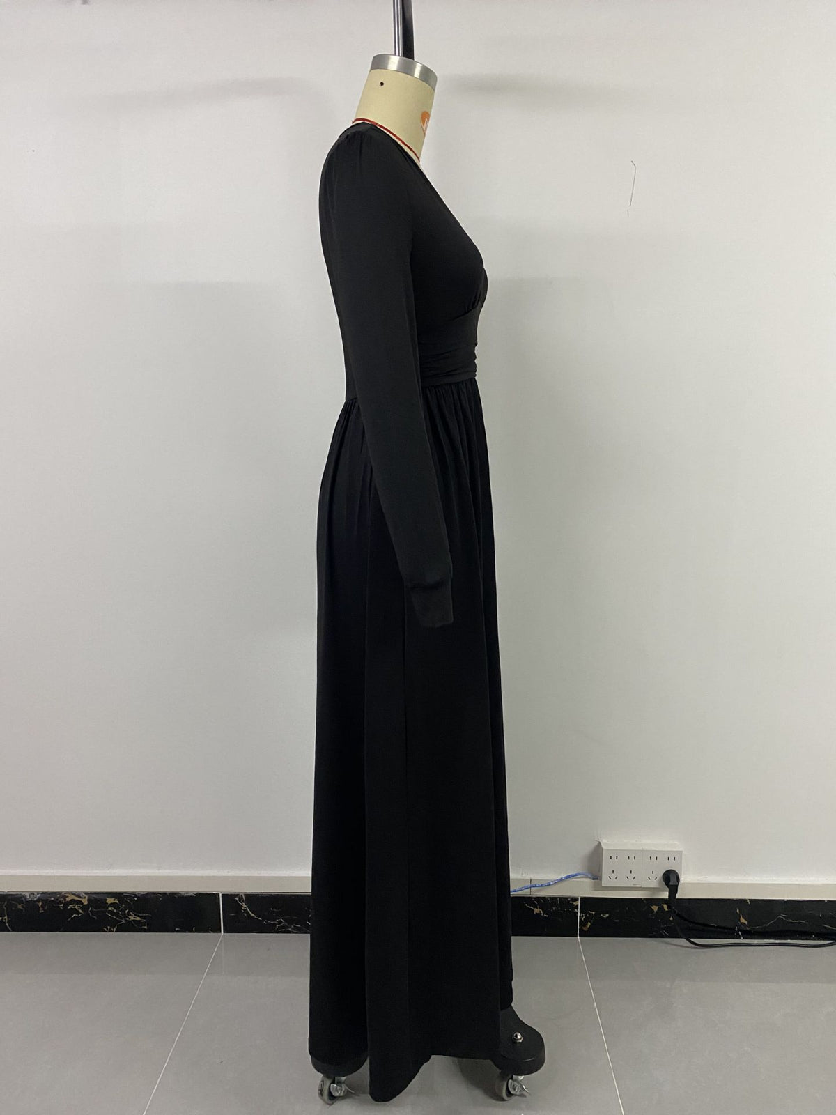 Lace V-Neck Long Sleeve Slit A-Line Maxi Dress