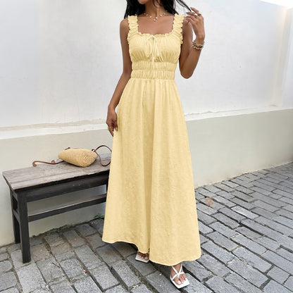 Square Neck Smocked Maxi Dress Ruffle Strap Sundress
