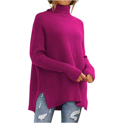 Women's Oversized Ribbed Batwing Sleeve Turtleneck Sweater